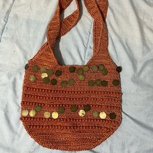 Chateau Orange Crochet Shoulder Bag with Gold Discs
